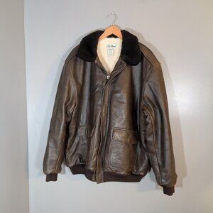 L L Bean Men's Leather and Wool Flight Jacket Size XL Tall Made in USA